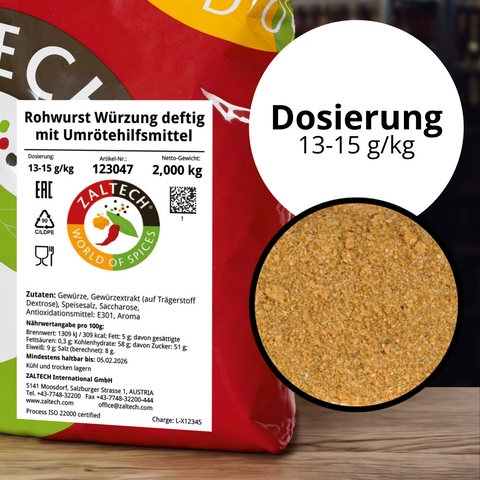 Raw sausage seasoning hearty with reddening agent in 2 kg bag