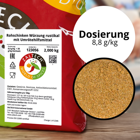 Raw ham seasoning rustic with reddening agent in 2 kg bag