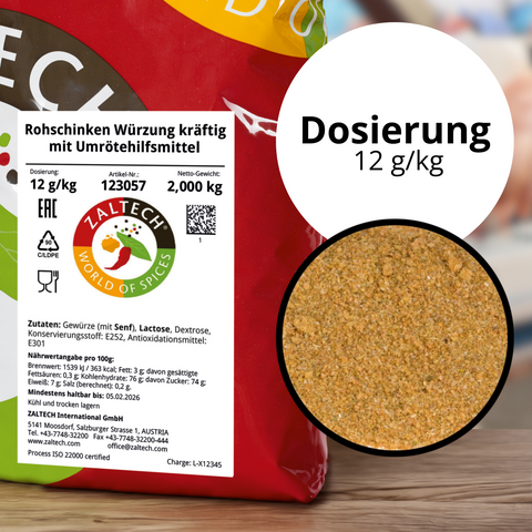 Rohschinken Würzung kräftig mit Umrötehilfsmittel im 2 kg Beutel